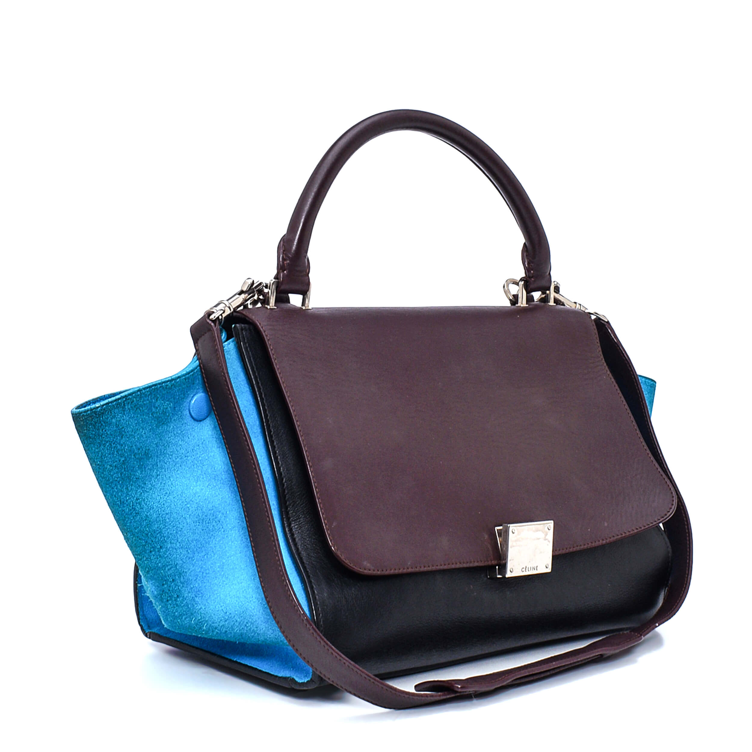 Celine - Black/Burgundy/Blue Leather & Suede Small Trapeze Bag